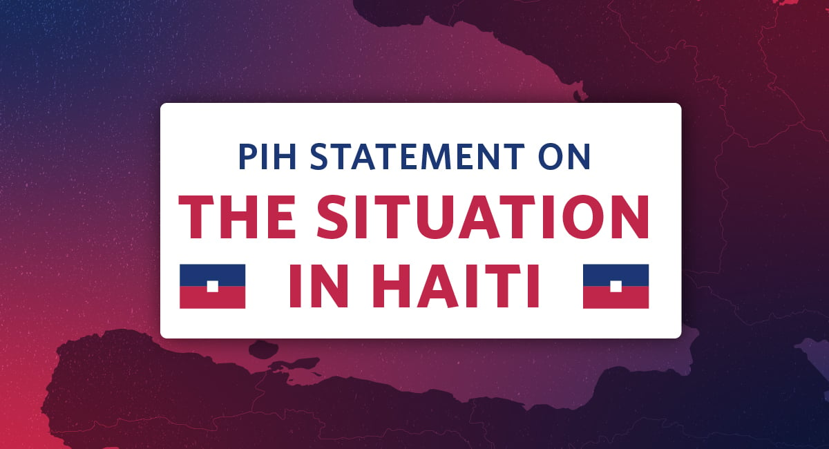 A graphic with a map of Haiti in the background. The text reads 